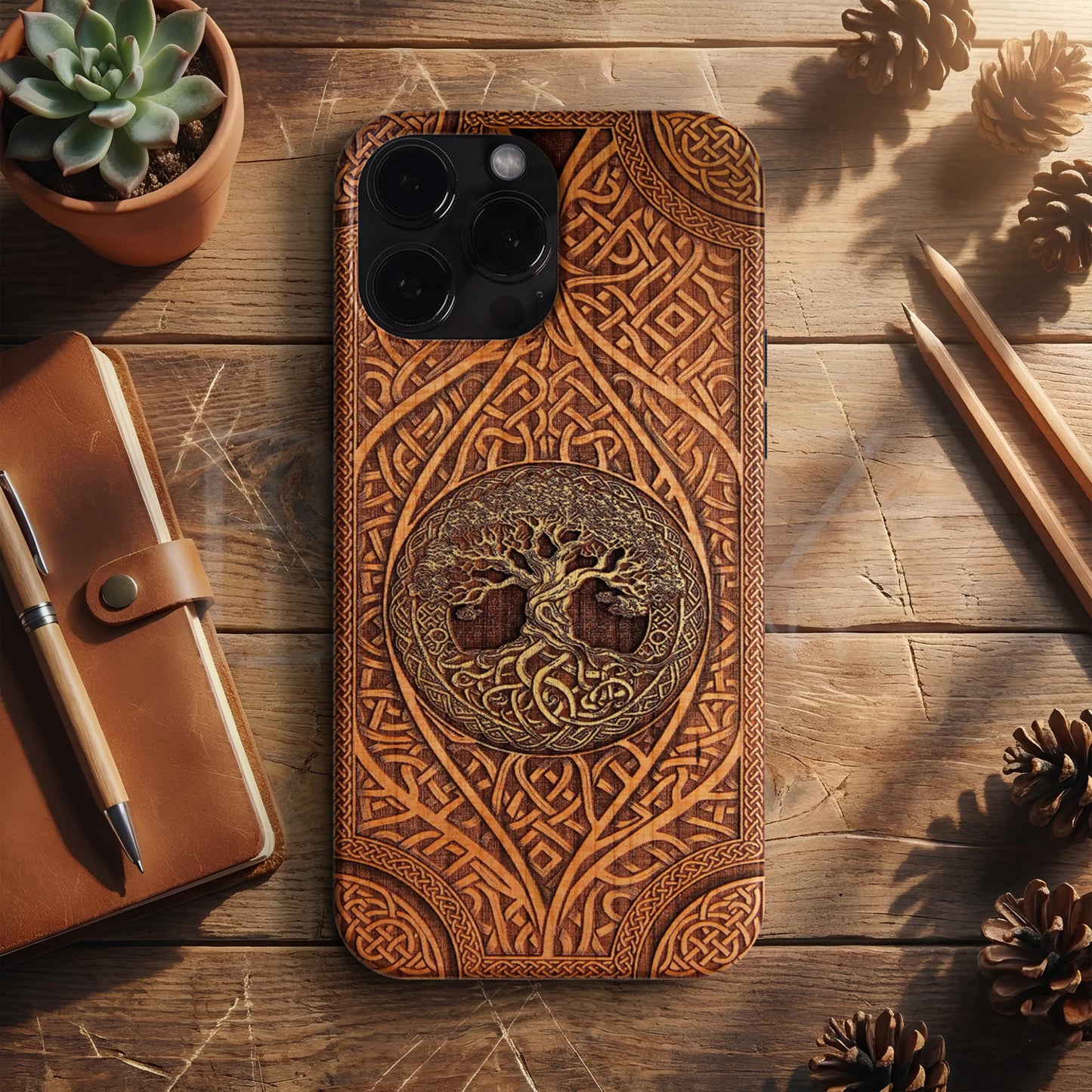 BERNZ "Celtic Tree of Life" Tasarım Telefon Kılıfı – Wooden Look Serisi