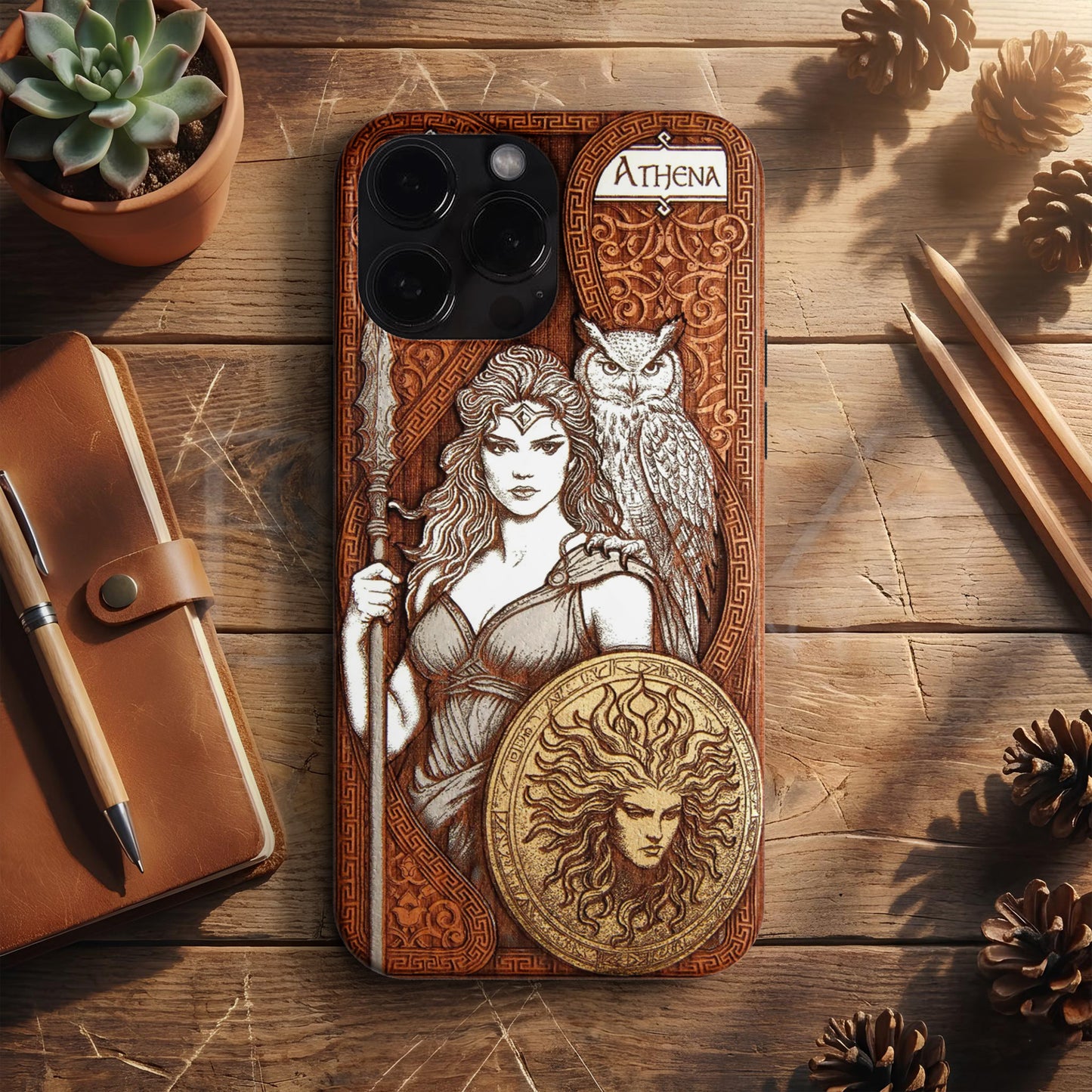 BERNZ "Goddess Athena" Tasarım Telefon Kılıfı – Wooden Look Serisi