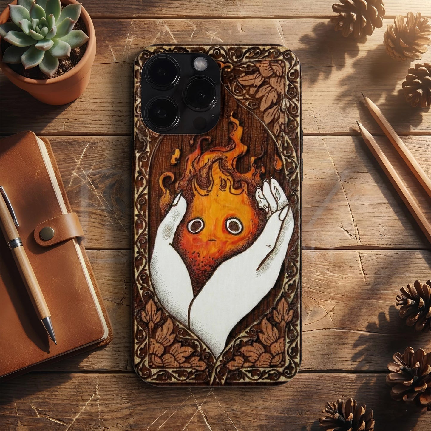 BERNZ "Little Fire Demon" Tasarım Telefon Kılıfı – Wooden Look Serisi