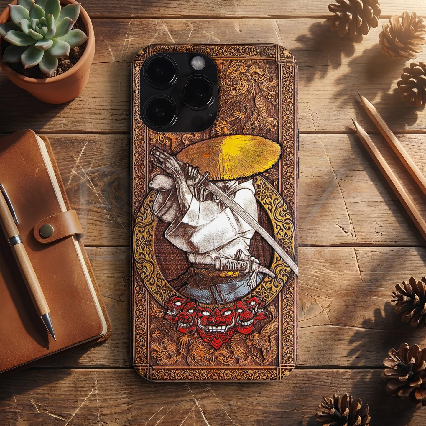 BERNZ "Ronin Demon Slayer" Tasarım Telefon Kılıfı – Wooden Look Serisi