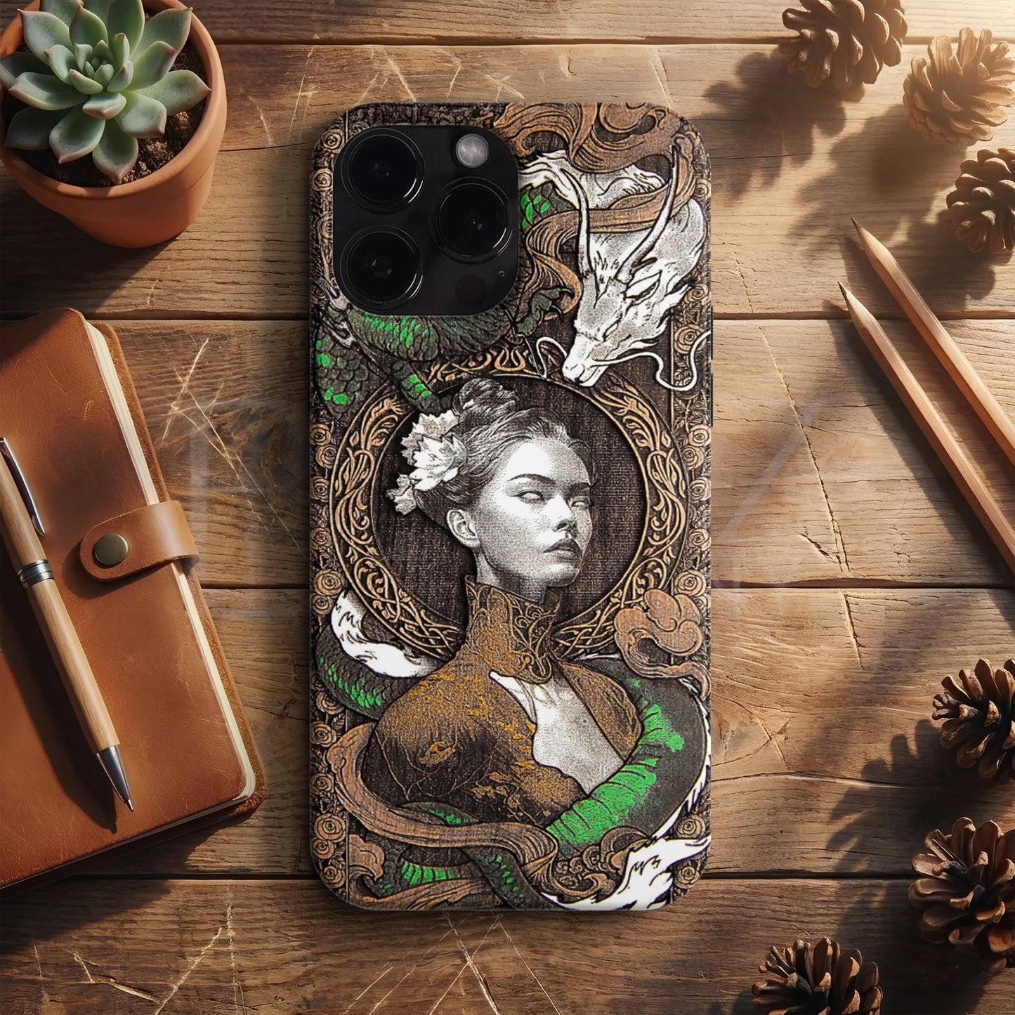 BERNZ "Mystic Dragon Empress" Tasarım Telefon Kılıfı – Wooden Look Serisi