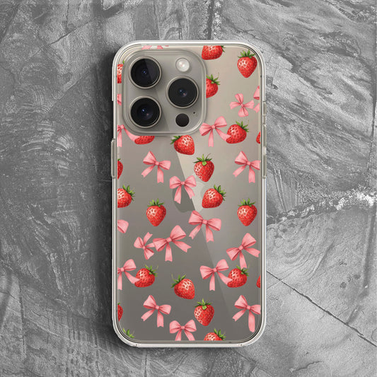 'Berry&Bow' Tasarım Telefon Kılıfı - Şeffaf Mini Meyveler