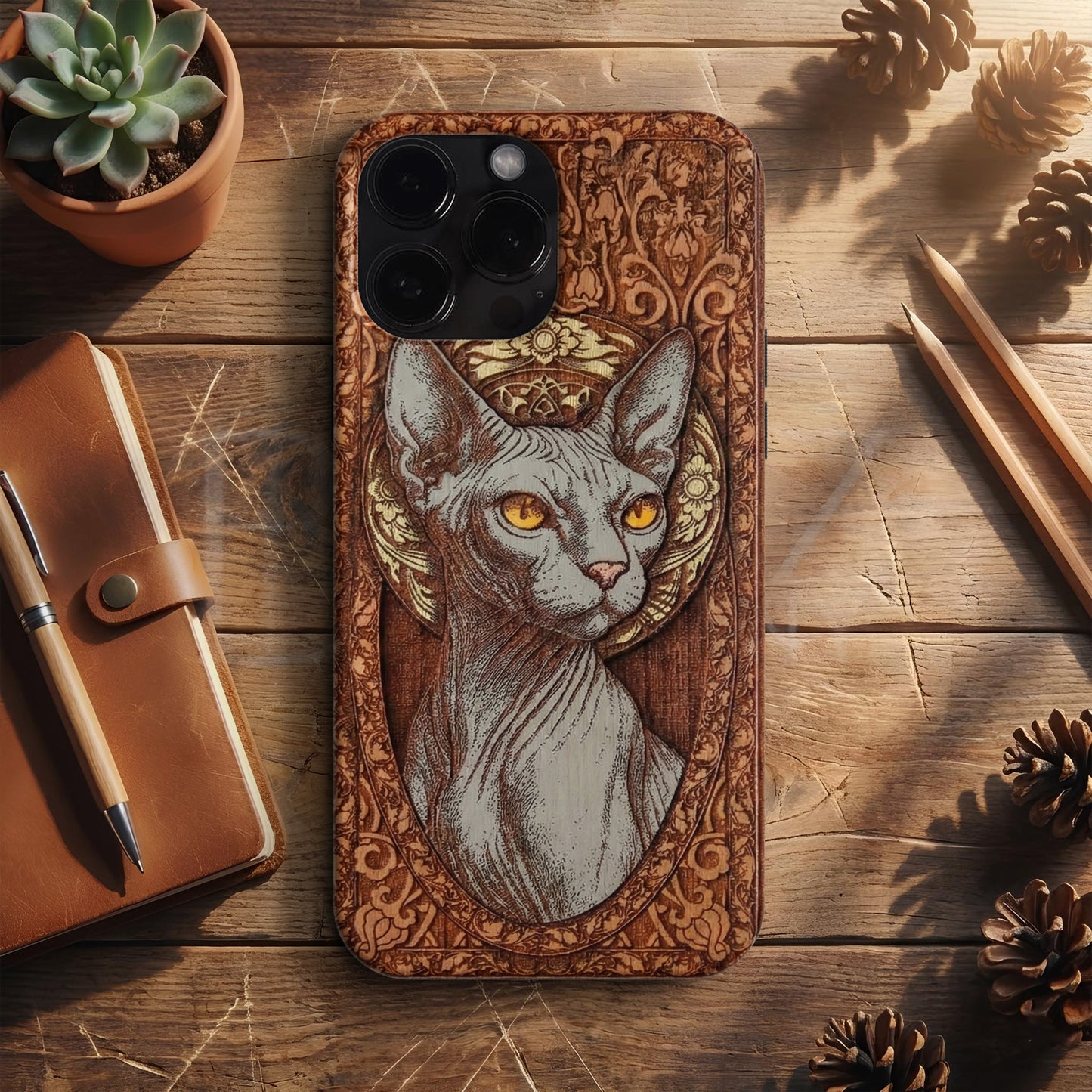 BERNZ "Mystic Sphynx" Tasarım Telefon Kılıfı – Wooden Look Serisi