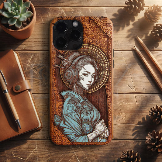 BERNZ "Cyber Geisha" Tasarım Telefon Kılıfı – Wooden Look Serisi