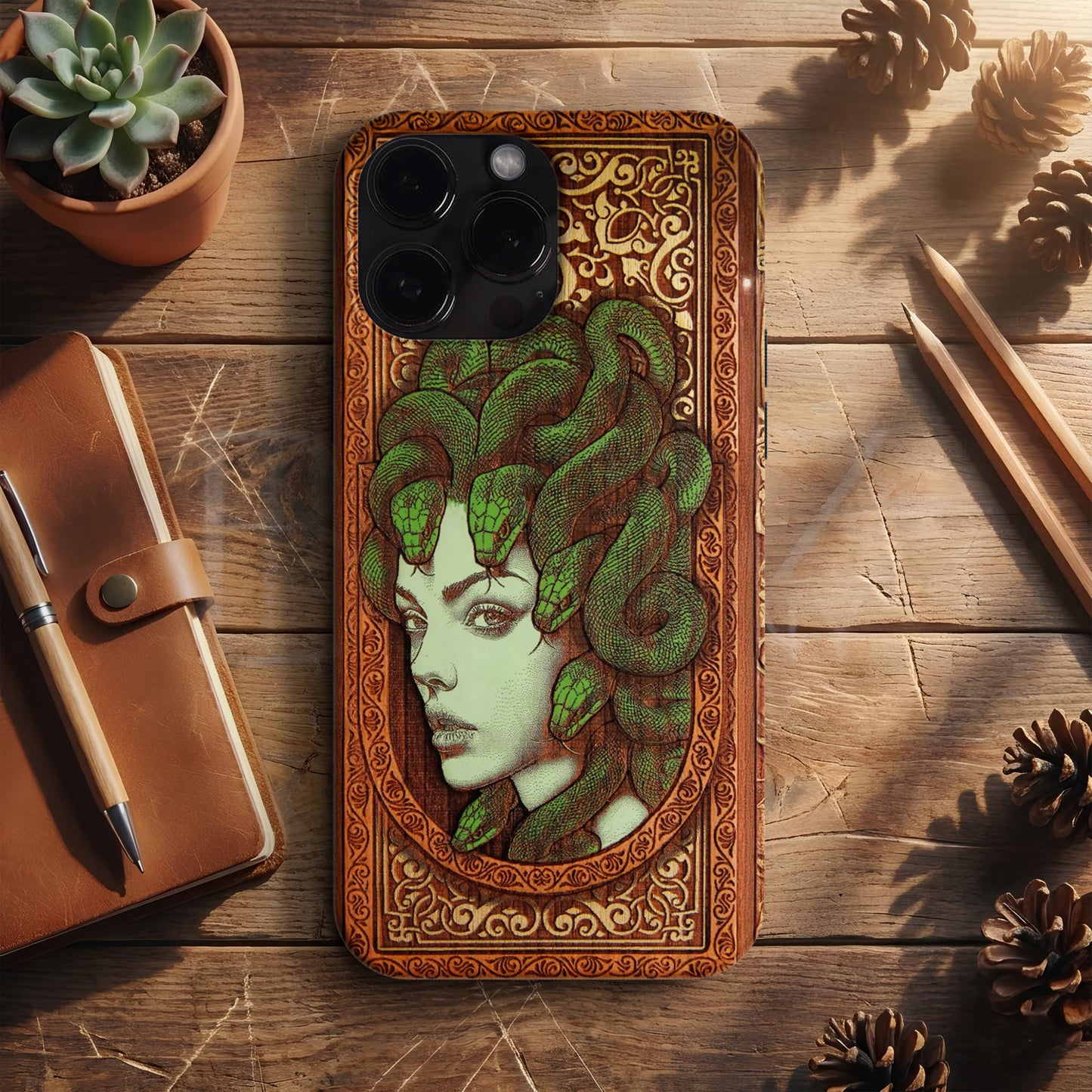 BERNZ "Mystic Medusa" Tasarım Telefon Kılıfı – Wooden Look Serisi