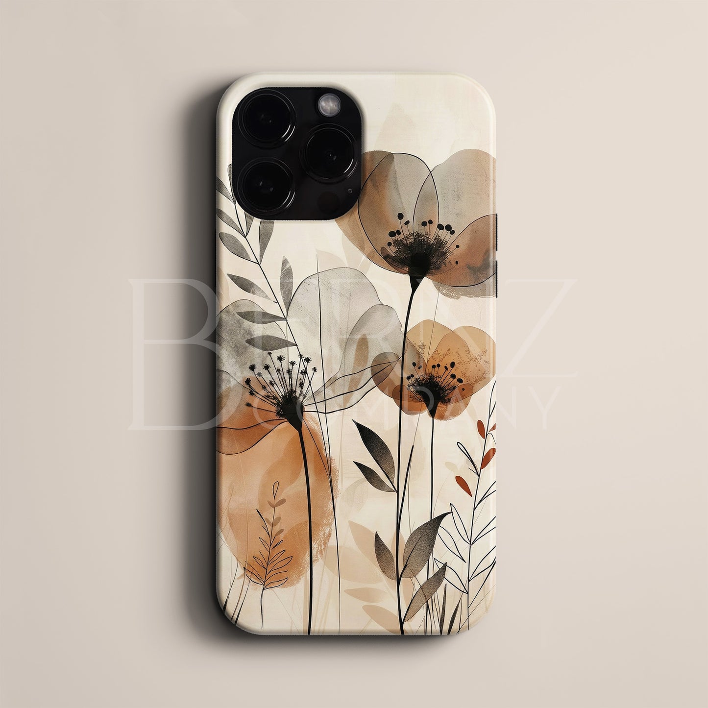 BERNZ "Sepia Watercolor Flora" Tasarım Telefon Kılıfı – Art Serisi