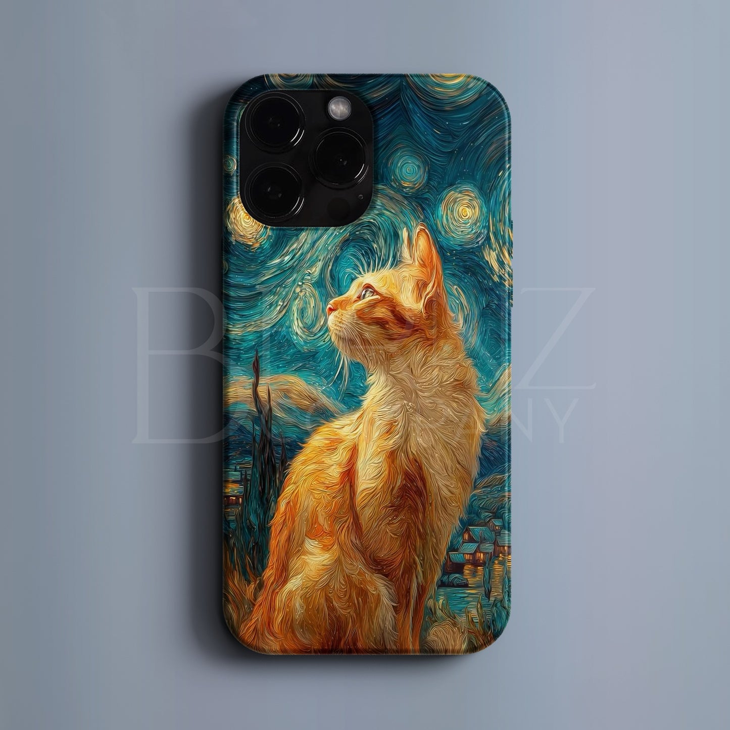 BERNZ COMPANY "Yıldızlı Kedi Gecesi" Tasarım Telefon Kılıfı – Van Gogh Serisi