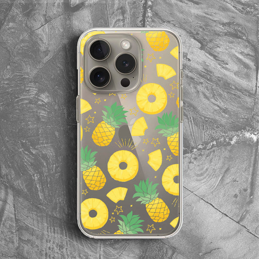 'Golden Pineapple' Tasarım Telefon Kılıfı - Şeffaf Mini Meyveler