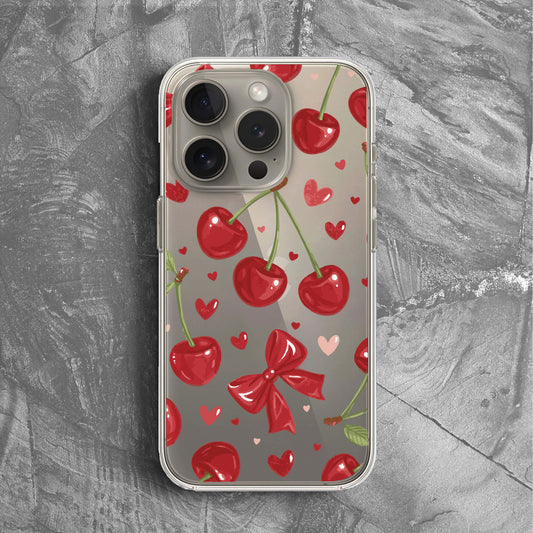 'Sweet Cherries' Tasarım Telefon Kılıfı - Şeffaf Mini Meyveler